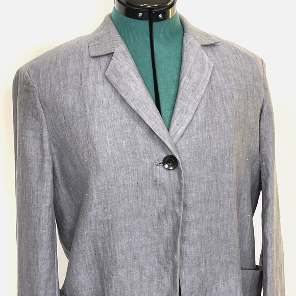 J Jill Linen Jacket XS Blue Gray Blazer Lagenlook. Slouchy Pockets.‎ Long Sleeve - Picture 2 of 9